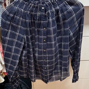 Navy Plaid Women's Top